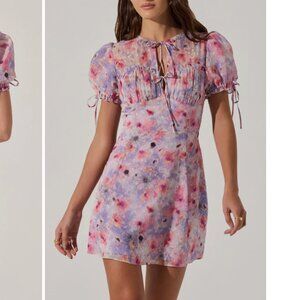 ASTR Print Puff Sleeve Tie Front Dress Small